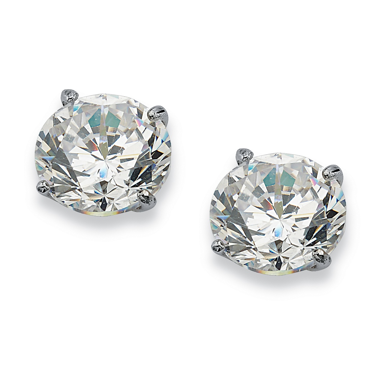 Tcw Round Cubic Zirconia Solid K White Gold Stud Earrings At