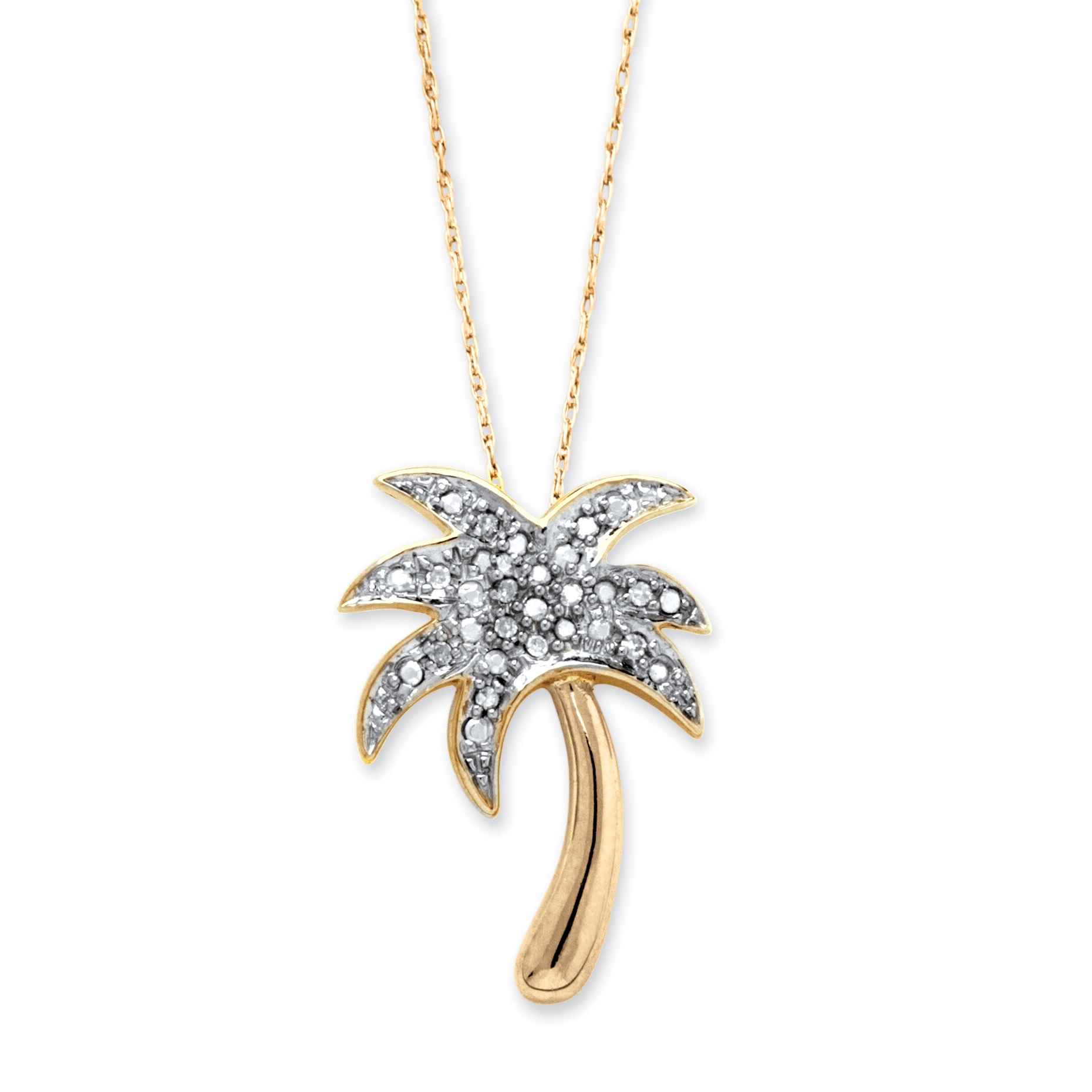 Diamond Accent Palm Tree Pendant Necklace In K Gold Over Sterling