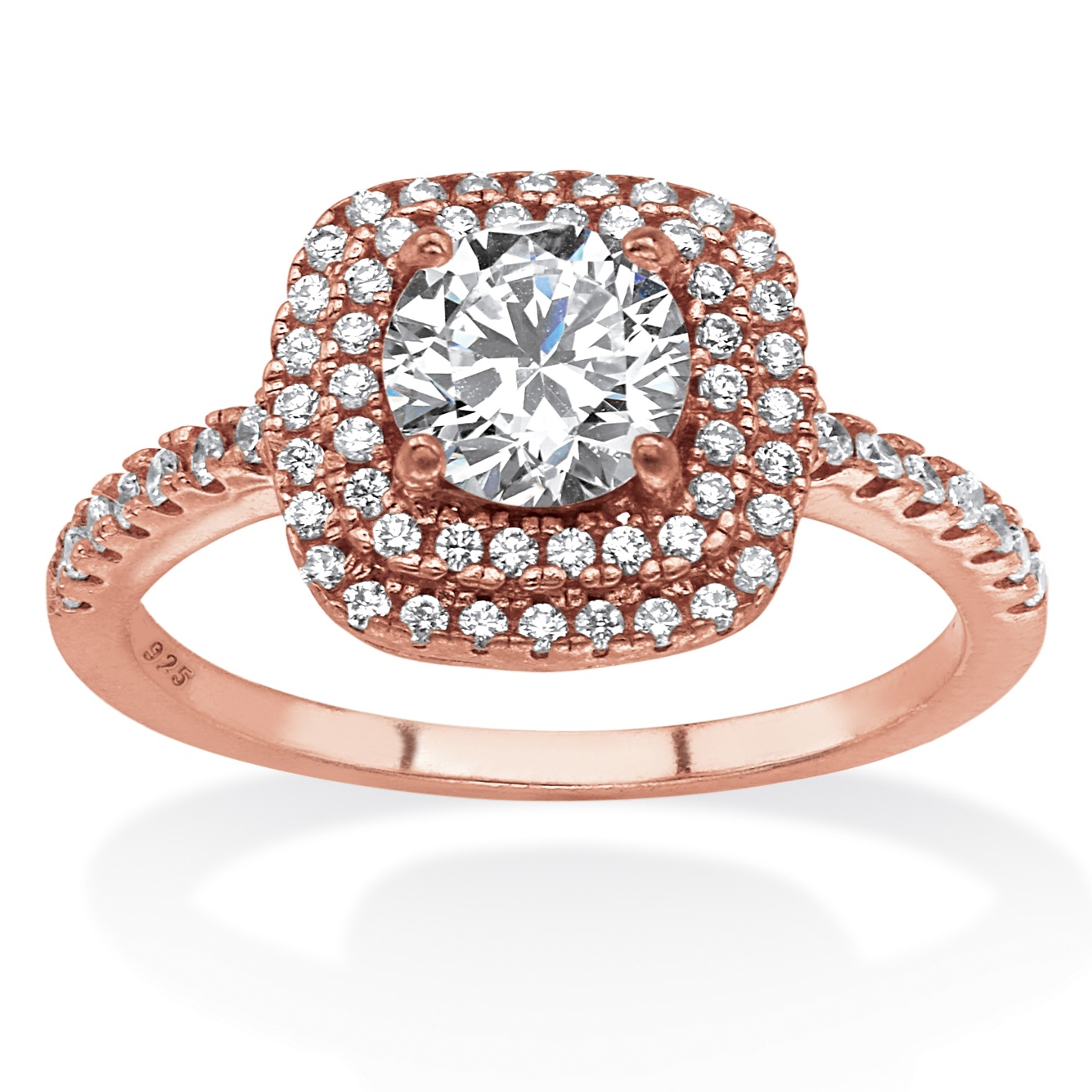 1 45 TCW Round Cubic Zirconia Double Halo Ring Set In Rose Gold Plated