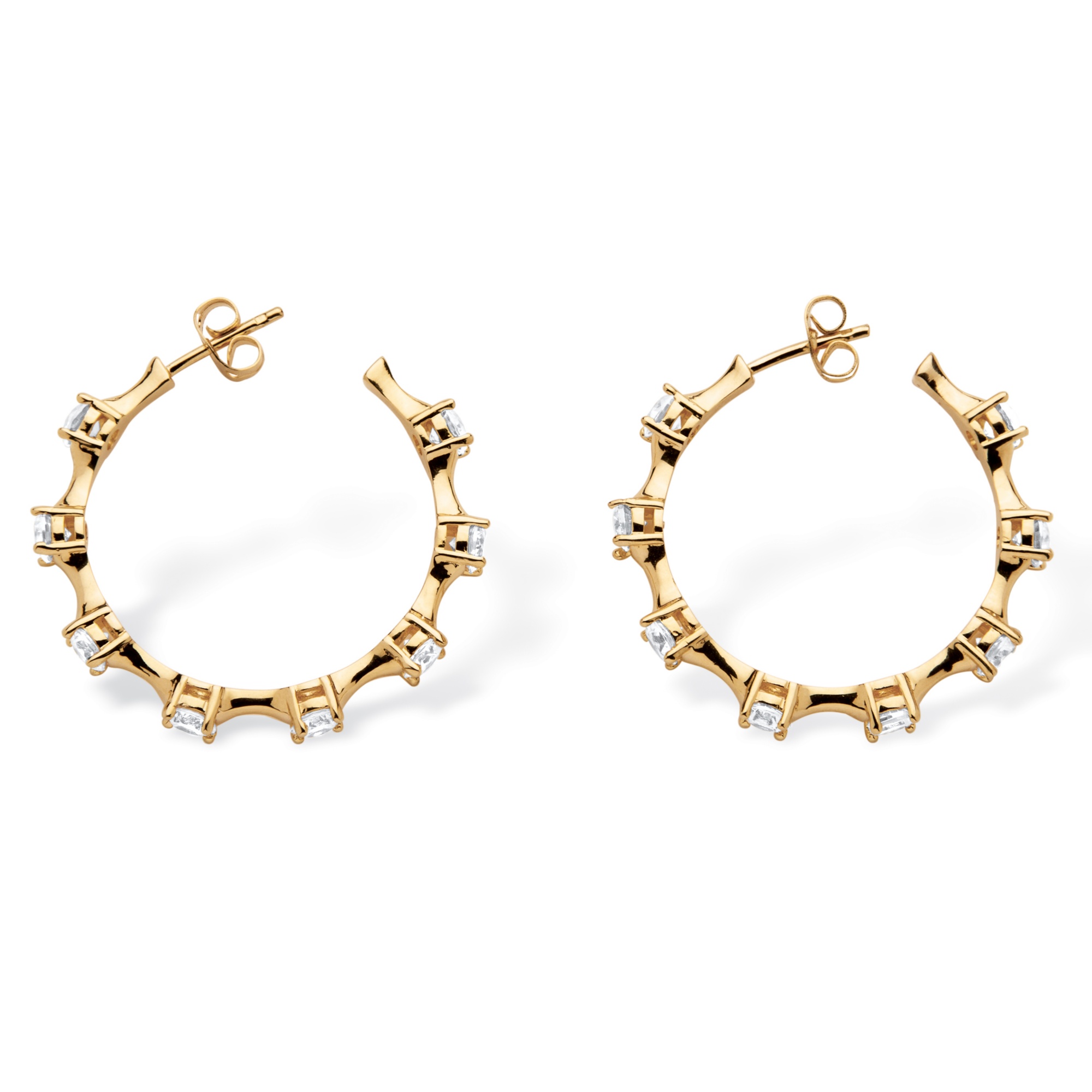PalmBeach Jewelry 4 TCW Cubic Zirconia 14k Gold-Plated Bamboo Hoop Earrings | eBay