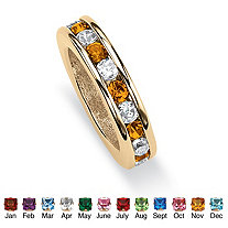 Round Simulated Birthstone Baby Ring Charm in Gold-Plated