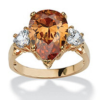 6.41 TCW Pear-Cut Champagne Cubic Zirconia Ring in Gold-Plated