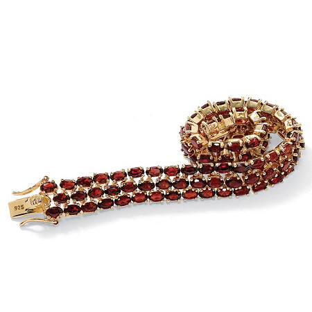 25 TCW Oval-Cut Genuine Garnet Tennis Bracelet in 14k Yellow Gold over Sterling Silver 7 1/4" at PalmBeach Jewelry