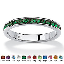 Round Simulated Birthstone Stackable Eternity Band in Sterling Silver
