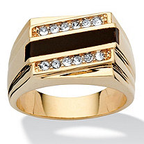 Men's Emerald-Cut Genuine Onyx Crystal Accent Yellow Gold-Plated Classic Ring
