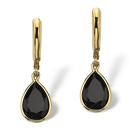 Pear-Shaped Genuine Onyx Yellow Gold-Plated Drop Earrings at PalmBeach Jewelry