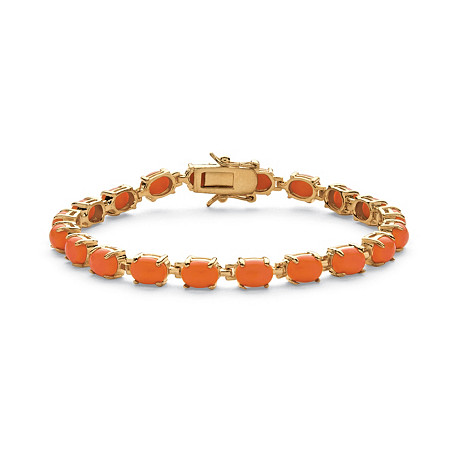 Oval-Cut Simulated Coral Cabochon Tennis Bracelet in Gold-Plated 7.5" at PalmBeach Jewelry