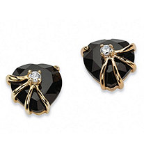 Heart-Shaped Genuine Onyx Cubic Zirconia Accent Yellow Gold-Plated Stud Earrings