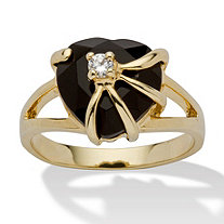 Heart-Shaped Genuine Onyx Cubic Zirconia Accent Yellow Gold-Plated Cocktail Ring