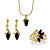 Genuine Marquise-Shaped Genuine Onyx Ring, 18" Necklace and Earrings Set Gold-Plated-11 at PalmBeach Jewelry