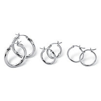 3 Pair Hoop Earrings Set in Sterling Silver (1", 3/4", 1/2")