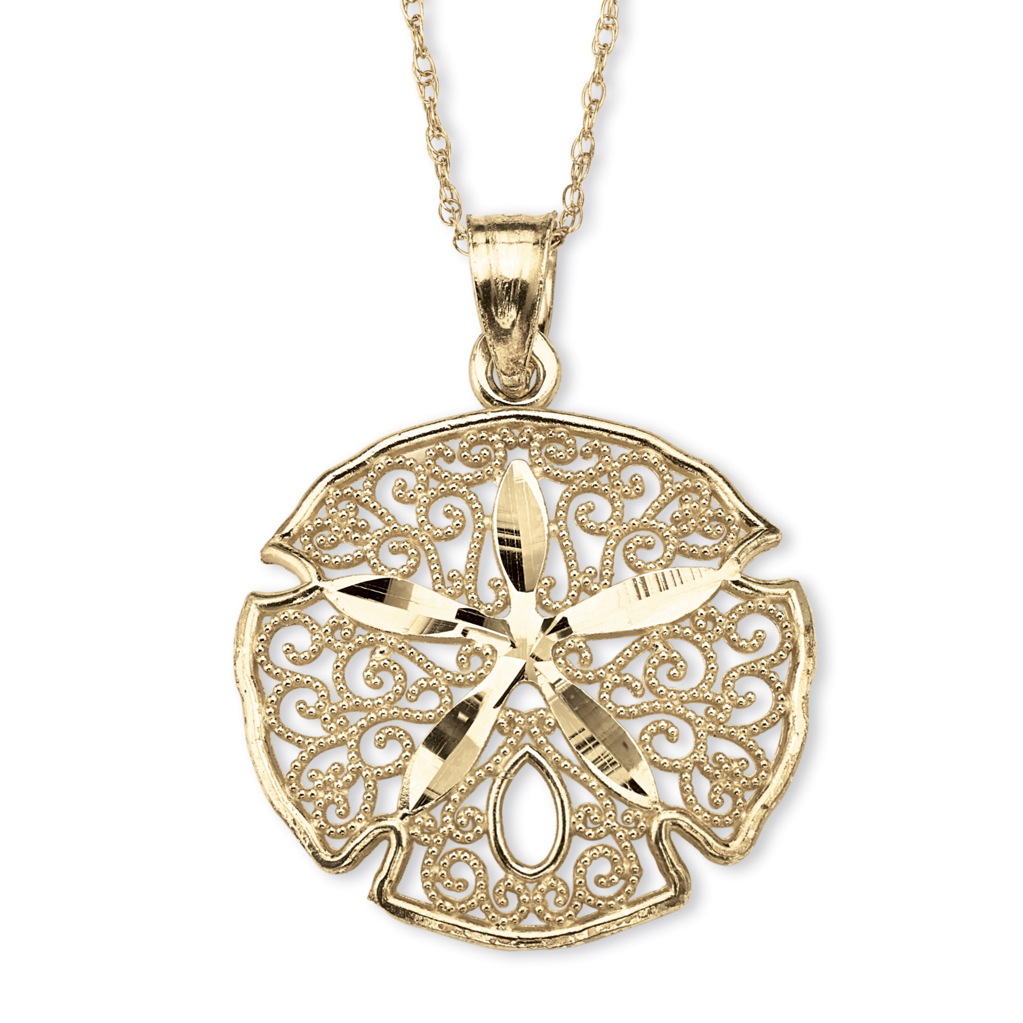 10k Gold Sand Dollar Filigree Charm Pendant 18 at PalmBeach Jewelry