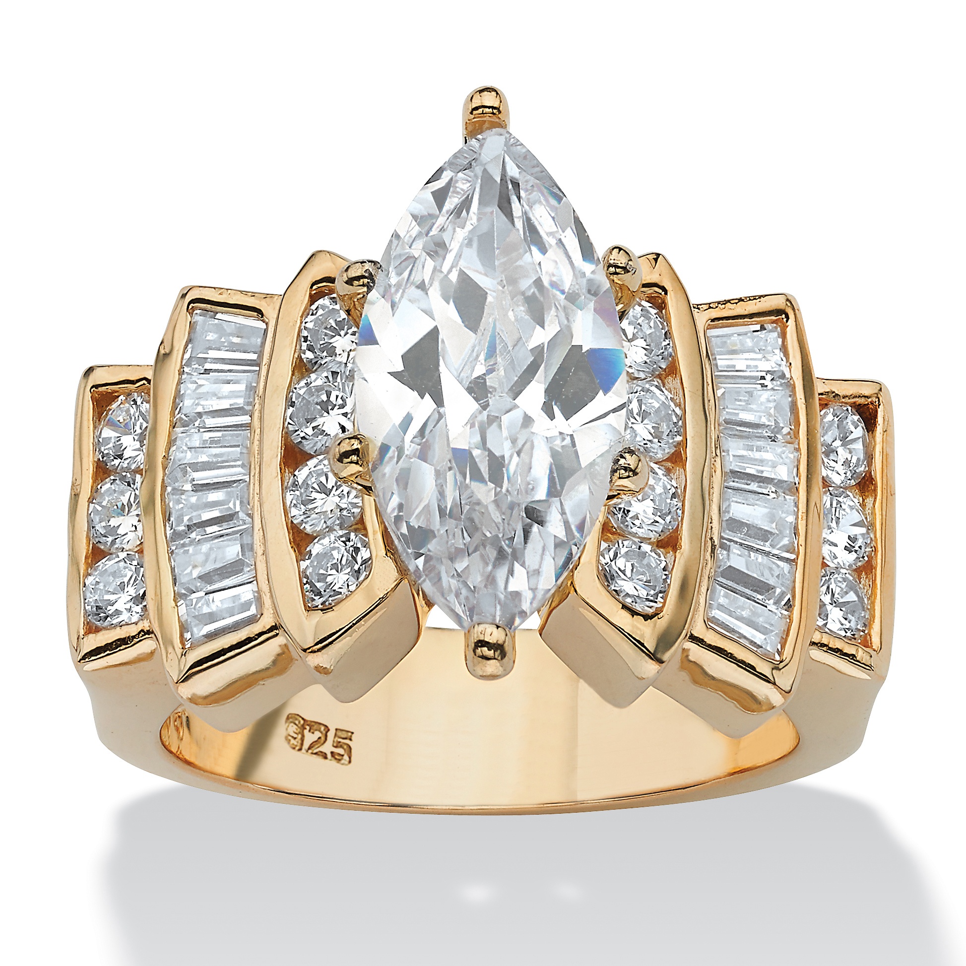 3.63 TCW Marquise-Cut and Round Cubic Zirconia Ring in 14k Gold over ...