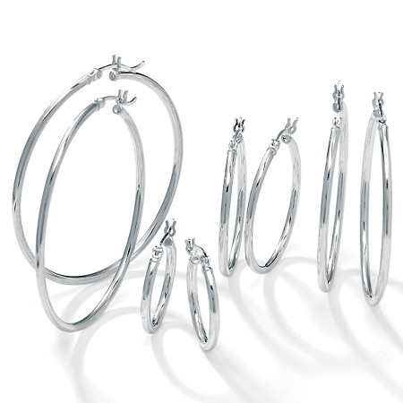 Polished .925 Sterling Silver Hoop Earrings 4-Pair Set (2", 1 1/2", 1 1/4", 3/4") at PalmBeach Jewelry