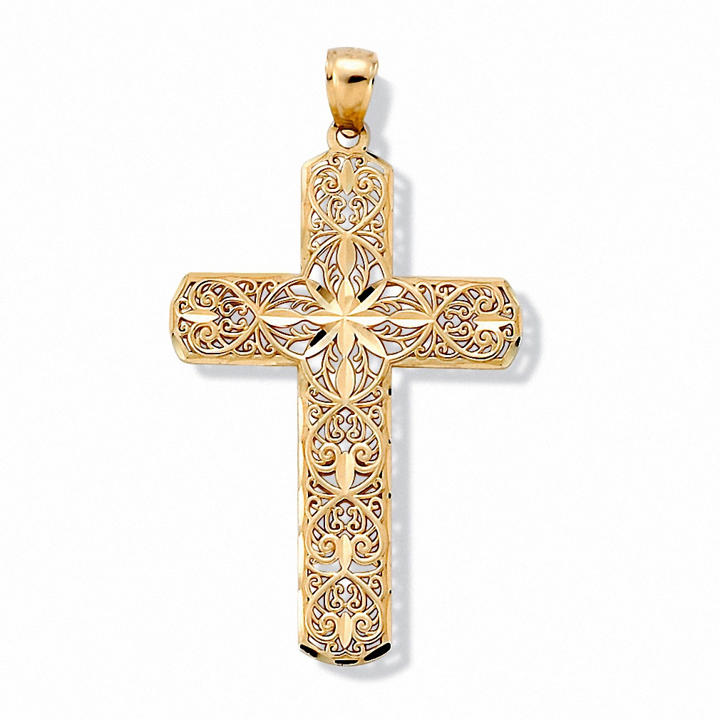 Ice on Fire Jewelry 14k Black Gold Cubic Zirconia Cross Pendant Necklace 20 Mariner Chain