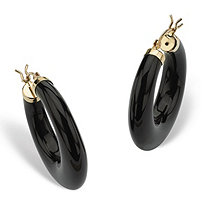 Simulated Black Onyx Hoop Earrings in 14k Yellow Gold (1