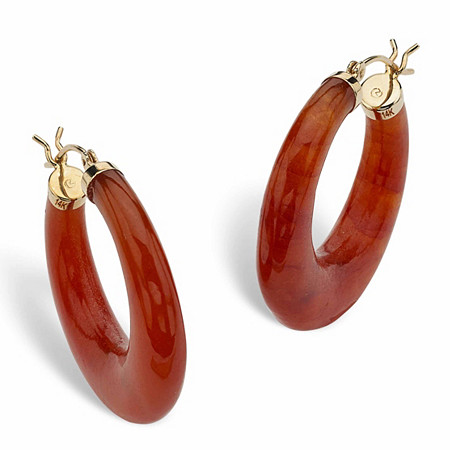 Red Jade 14k Yellow Gold Hoop Earrings (1") at PalmBeach Jewelry