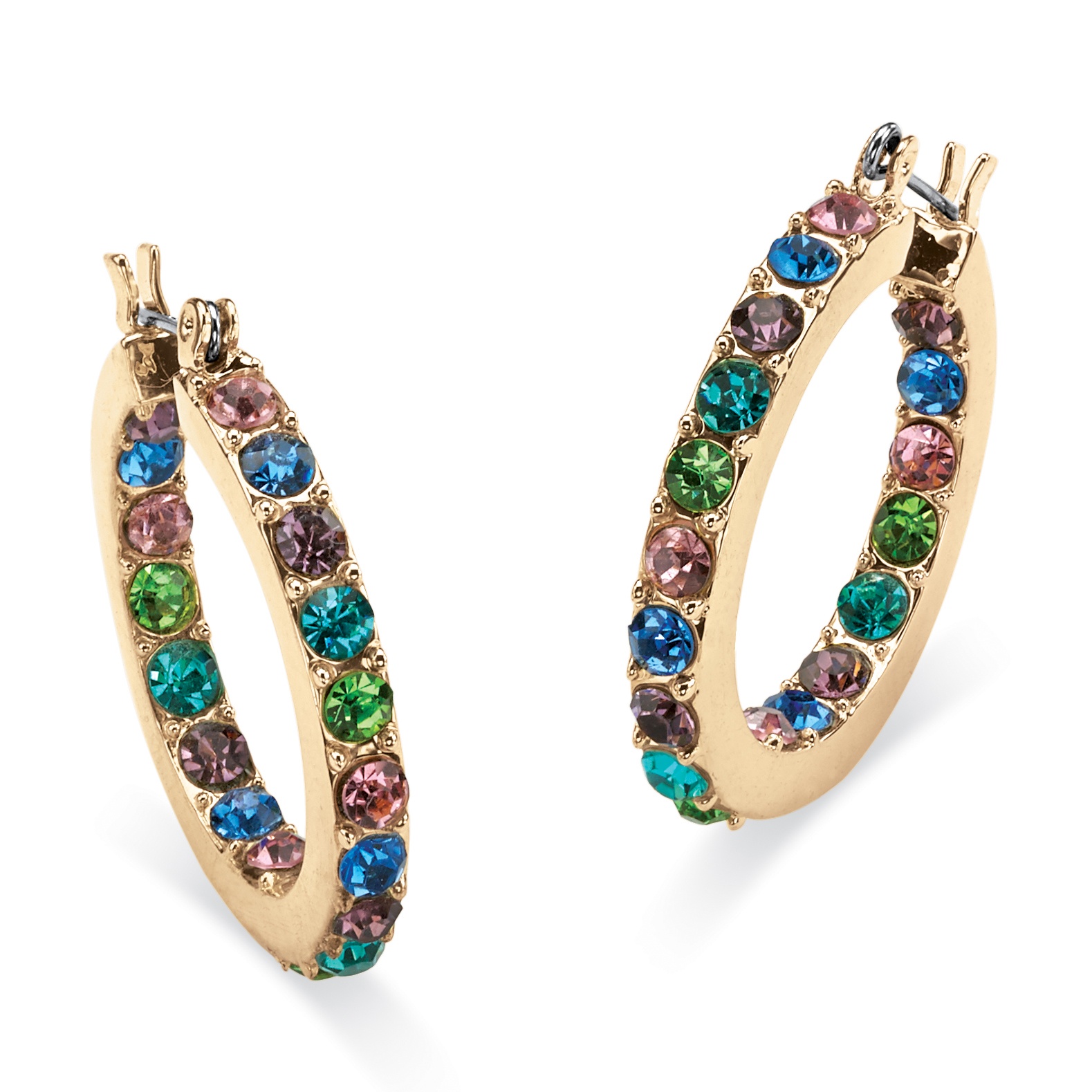 Round Multicolor Crystal Inside-Out Hoop Earrings in Yellow Gold Tone ...