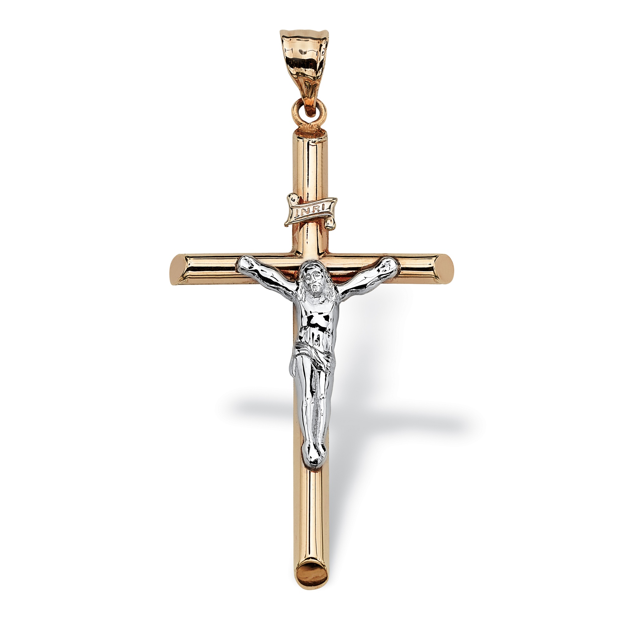 10k Two-Tone Gold Religious Crucifix Cross Pendant