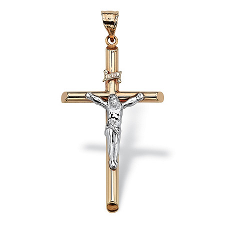 10k Two-Tone Gold Religious Crucifix Cross Pendant at Direct Charge presents PalmBeach