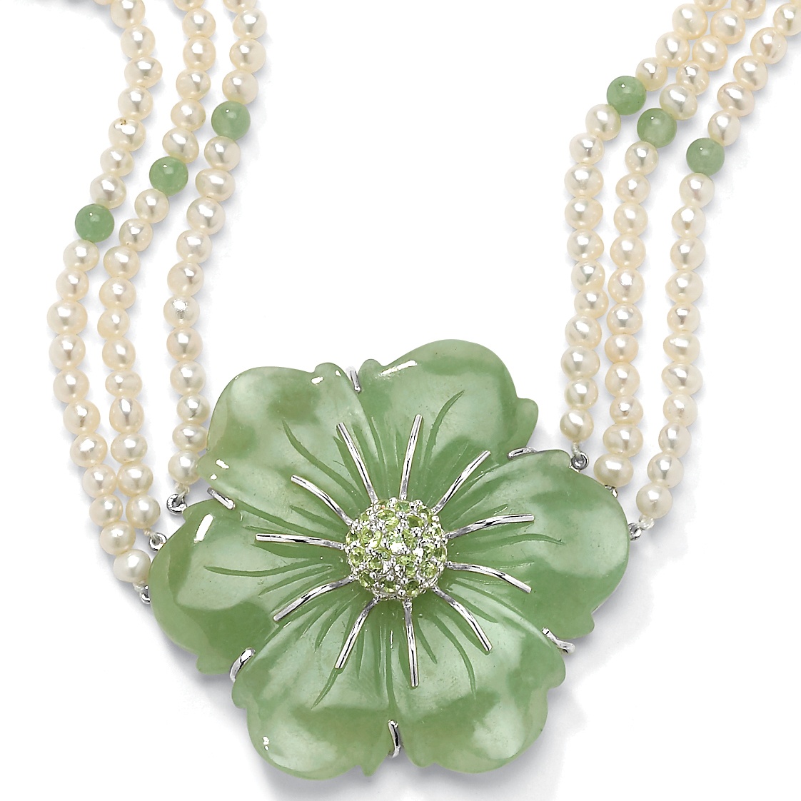 1.20 TCW Jade and Cultured Freshwater Pearl Necklace in .925 Sterling 