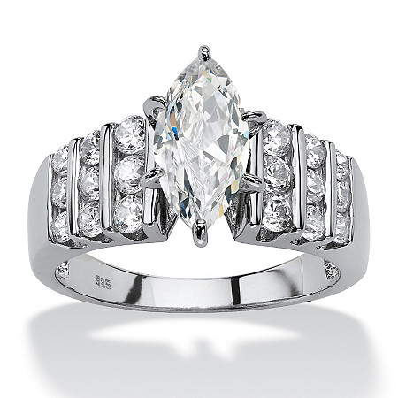 Marquise-Cut Cubic Zirconia Engagement Ring 2.84 TCW Platinum Plated Sterling Silver at PalmBeach Jewelry
