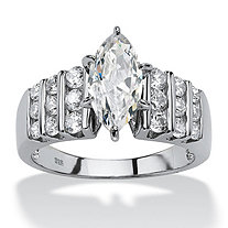 SETA JEWELRY Marquise-Cut Cubic Zirconia Engagement Ring 2.84 TCW Platinum Plated Sterling Silver