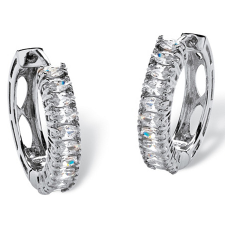 2.20 TCW Marquise-Cut Cubic Zirconia Platinum over Sterling Silver Hoop Earrings (3/4") at PalmBeach Jewelry