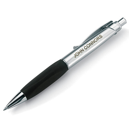 Personalized Executive Pen with Black Rubber Grip in Silvertone at PalmBeach Jewelry