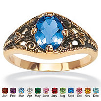 SETA JEWELRY Oval-Cut Simulated Birthstone Filigree Ring in Antiqued Gold-Plated