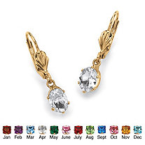 Oval-Cut Simulated Birthstone Drop Earrings in Yellow Gold Tone