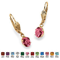 Oval-Cut Simulated Birthstone Drop Earrings in Yellow Gold Tone