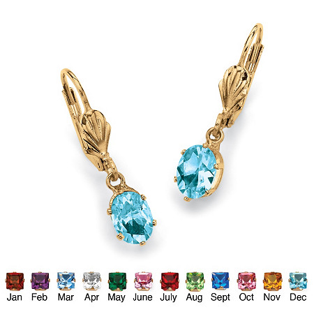 Oval-Cut Simulated Birthstone Drop Earrings in Yellow Gold Tone at PalmBeach Jewelry