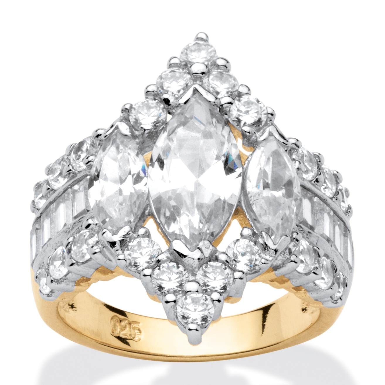 3.68 TCW Cubic Zirconia 18k Gold over .925 Silver Halo Ring