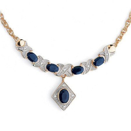 3.40 TCW Genuine Oval-Cut Midnight Blue Sapphire "X & O" Necklace in Gold-Plated Sterling Silver at PalmBeach Jewelry