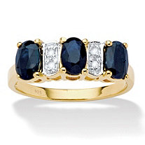 1.80 TCW Oval-Cut Genuine Blue Sapphire and Diamond Accent Ring in 18k Gold Over Sterling Silver