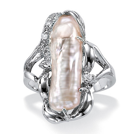 Cultured Freshwater Pearl and White Topaz Accented Ring in Sterling Silver at PalmBeach Jewelry