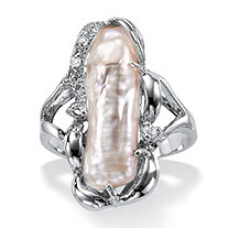 Cultured Freshwater Pearl and White Topaz Accented Ring in Sterling Silver