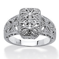 Diamond Accent Vintage-Inspired Platinum over Sterling Silver Filigree Ring