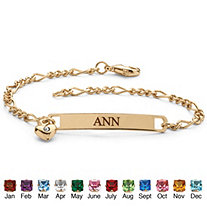 Simulated Birthstone Personalized I.D. Bracelet With Heart Charm in Yellow Gold Tone 7.25"