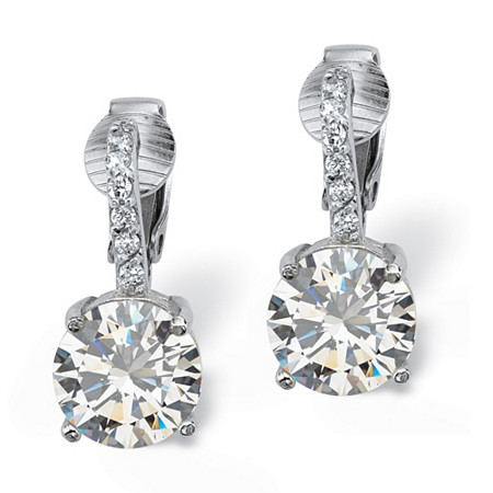 6.18 TCW Round Cubic Zirconia Clip-On Drop Earrings in Platinum over .925 Sterling Silver at PalmBeach Jewelry