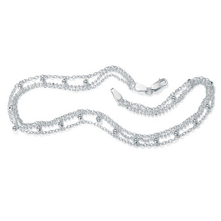 Sterling Silver Triple-Strand Beaded Ankle Bracelet 10" at Direct Charge presents PalmBeach