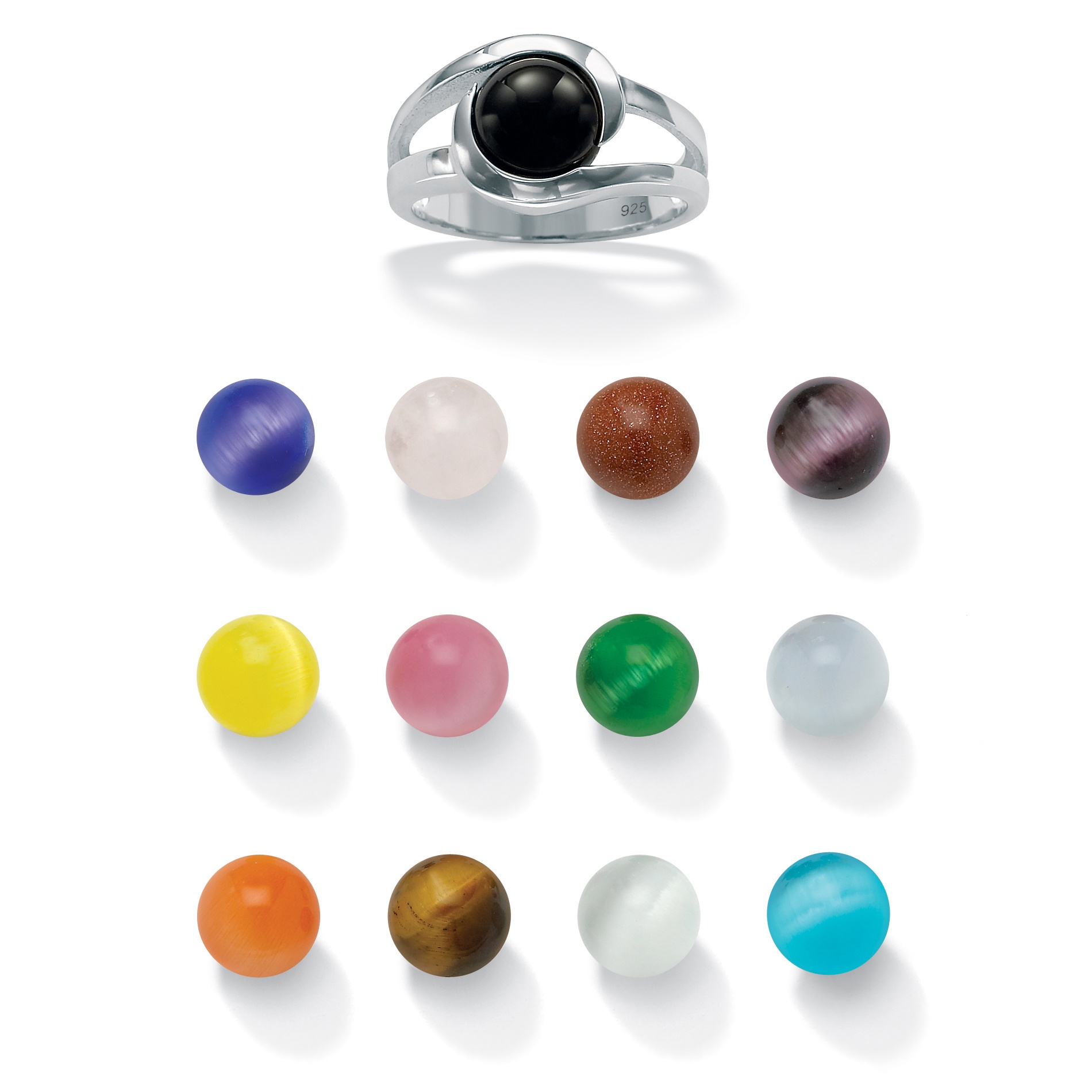14Piece Interchangeable Ring Set with Genuine and Simulated Stones in