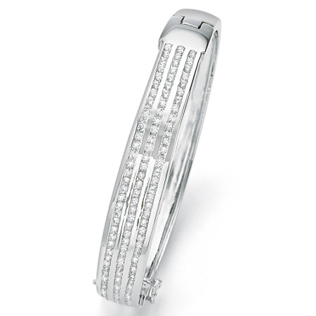 3.63 TCW Round Cubic Zirconia Silvertone Triple-Row Bangle Bracelet 8 .5" at Direct Charge presents PalmBeach