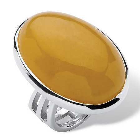 Genuine Yellow Jade .925 Sterling Silver Oval Cabochon Cocktail Ring at PalmBeach Jewelry