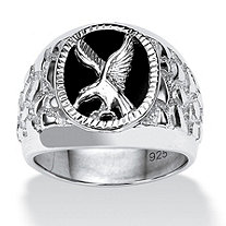 Men's Onyx Eagle Nugget Ring in Sterling Silver