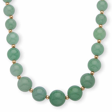 Genuine Green Jade Beaded 10k Yellow Gold Graduated Necklace 18" at PalmBeach Jewelry