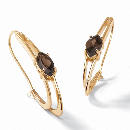 4.90 TCW Genuine Marquise-Cut Smoky Quartz Oblong Double Hoop Earrings Yellow Gold-Plated 2" Length at PalmBeach Jewelry