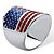 Round Simulated Red Ruby Patriotic American Flag Wide Band Ring 2.08 TCW in Silvertone-12 at PalmBeach Jewelry