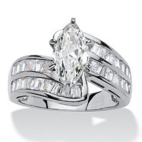 4.10 TCW Marquise-Cut Cubic Zirconia Platinum over Sterling Silver Engagement/Anniversary Ring